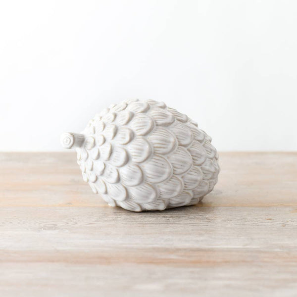Ceramic White Reactive Glaze Pinecone Ornament, 17.2cm