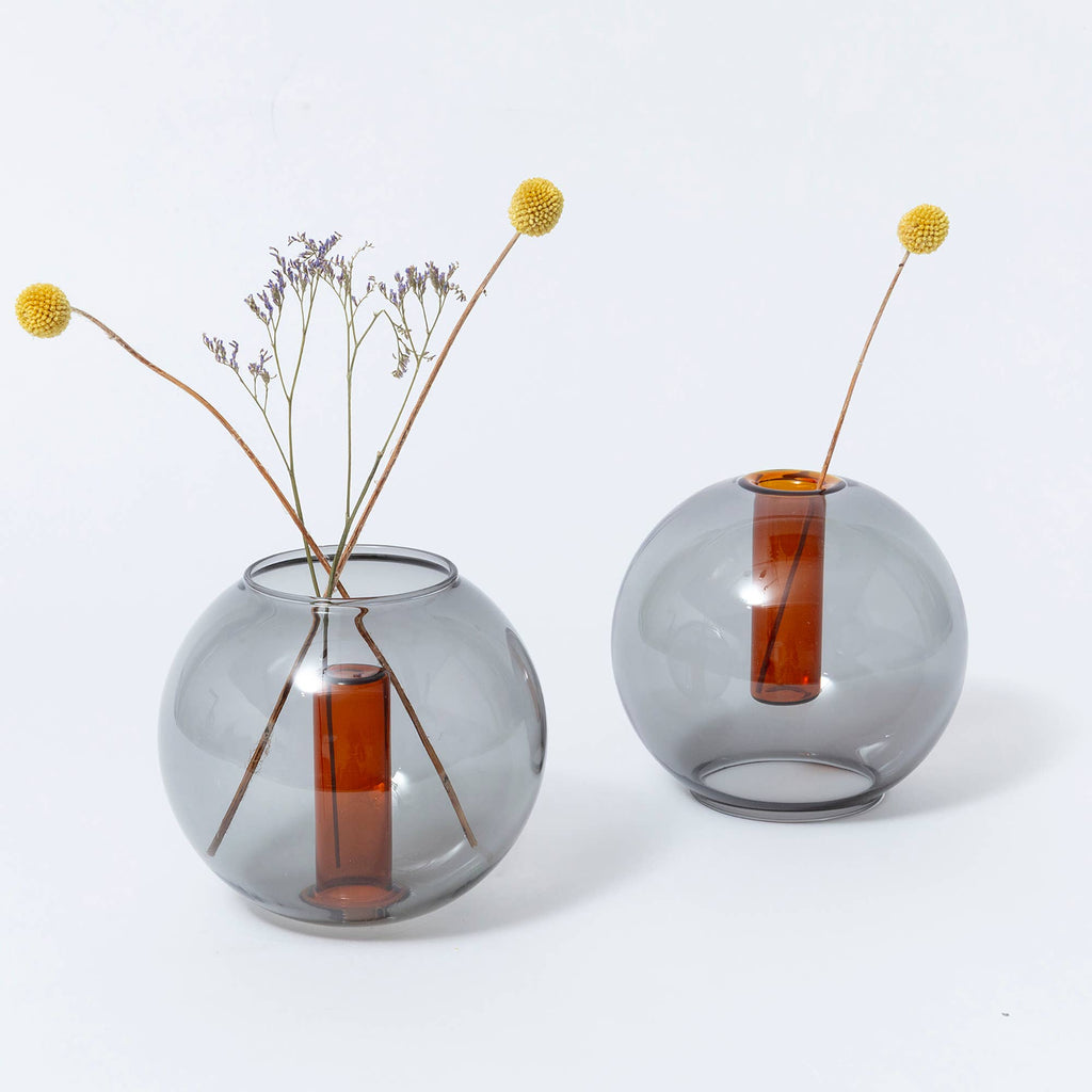 Glass Bubble Vase | Smoke + Amber