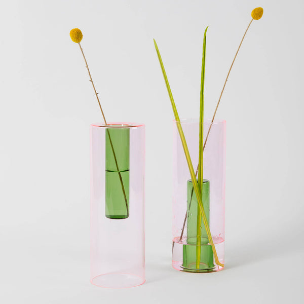 Glass Reversible Vase | Green + Pink