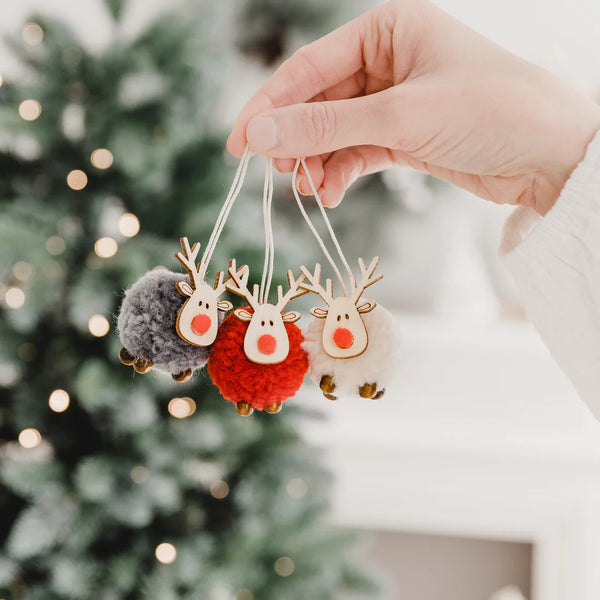 Colourful Pompom Bauble | Beige Elk