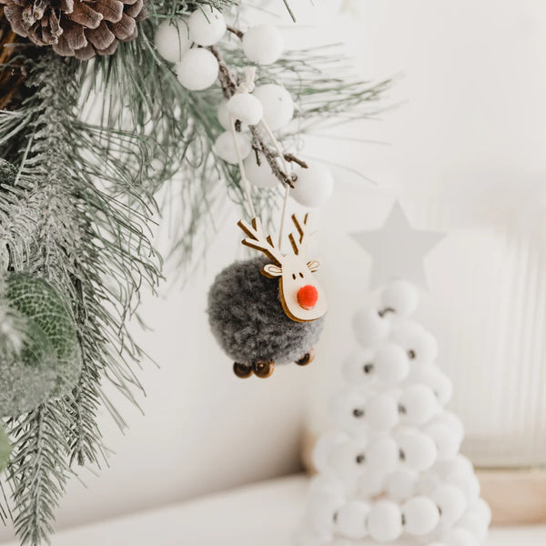 Colourful Pompom Bauble | Grey Elk