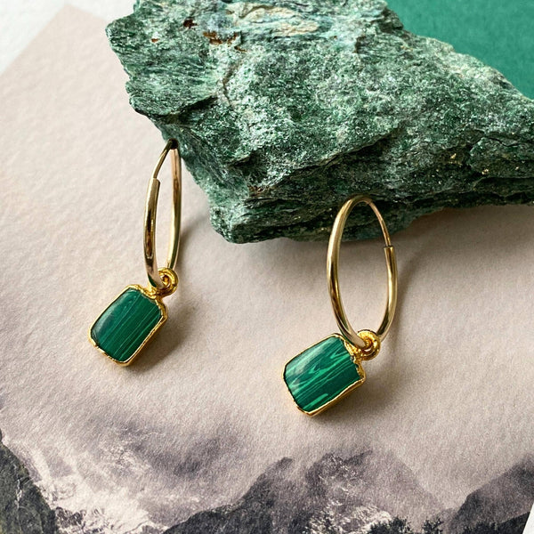 Gold Modern Hoops | Malachite