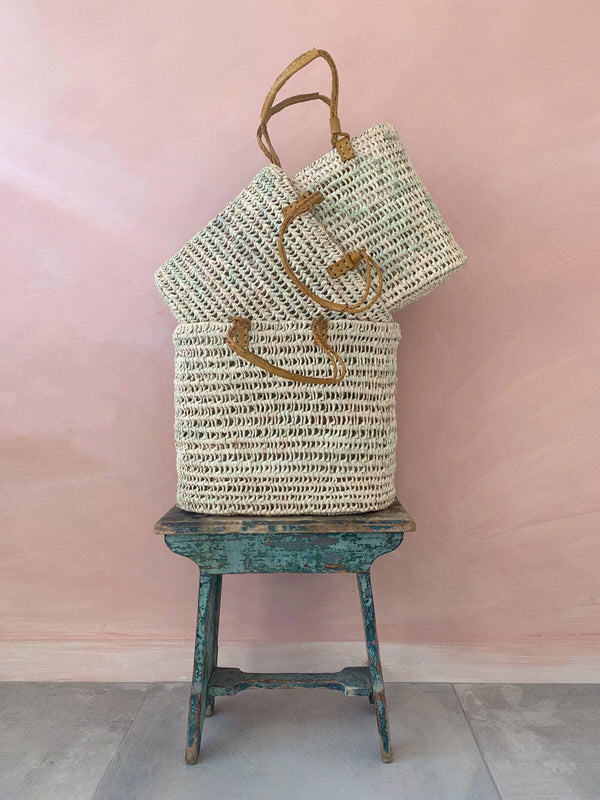 Natural Woven Tote | Pleated Mustard