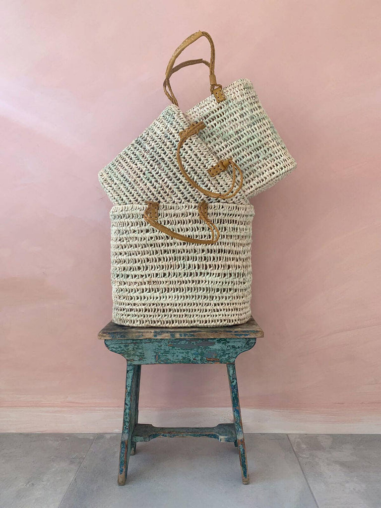 Natural Woven Tote | Pleated Mustard