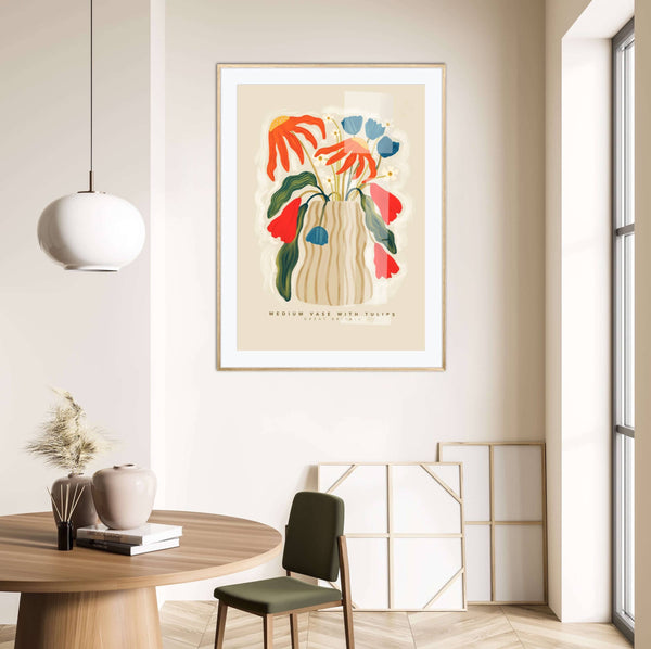 Floral Art Print | Medium Vase with Tulips A3