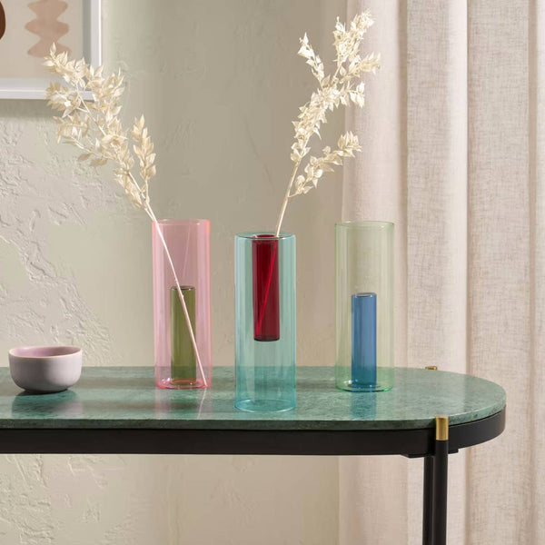 Glass Reversible Vase | Green + Pink