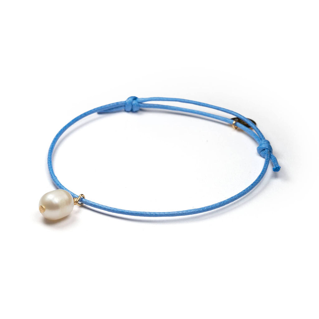 Crystal Minimal Bracelet | Marina - Pearl + Sea Blue Cord