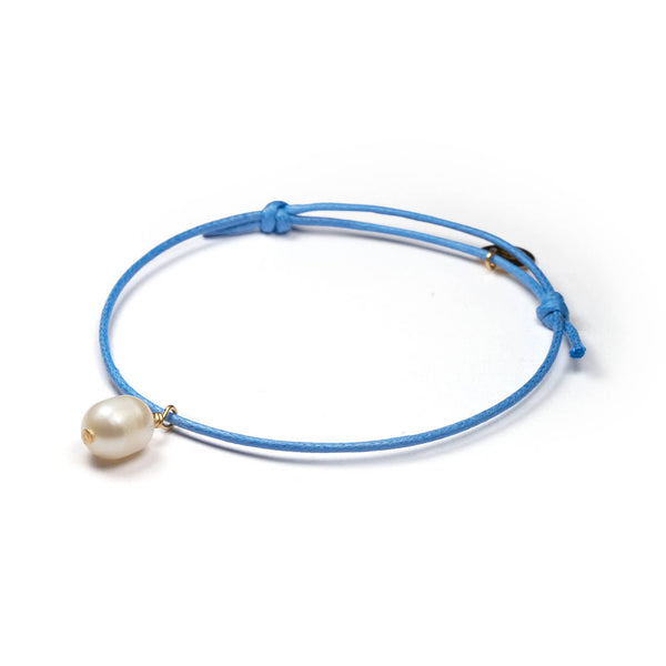 Crystal Minimal Bracelet | Marina - Pearl + Sea Blue Cord
