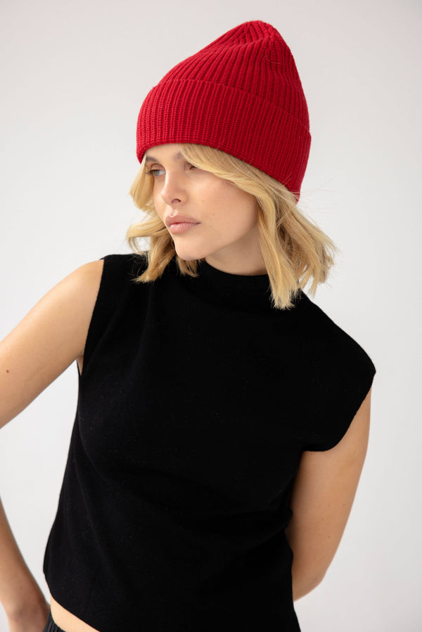 Merino Beanie Hat | Rosewood Red 24