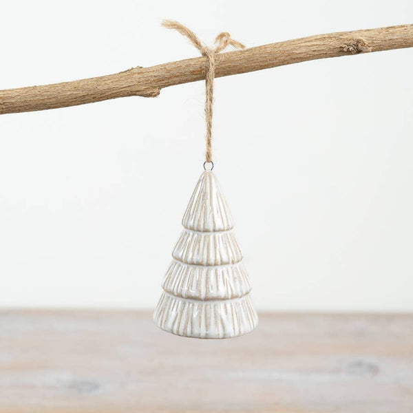White & Gold Xmas Tree Hanger, 9cm
