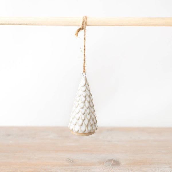 White & Gold Tree Hanging Decoration, 9cm