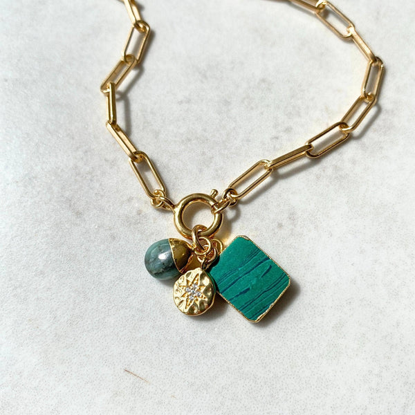 Gold Modern Necklace | Malachite, Emerald + Star