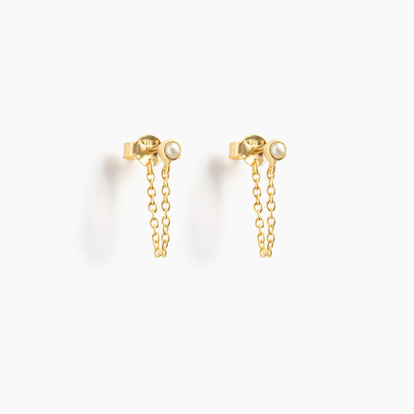 Gold Stud Earrings | White Pearl Celeste - NØRDEN