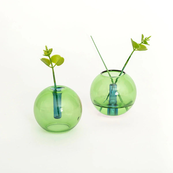 Glass Reversible Vase | Mini Bubble Blue + Green