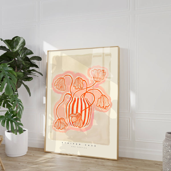 Floral Art Print | Striped Vase A5
