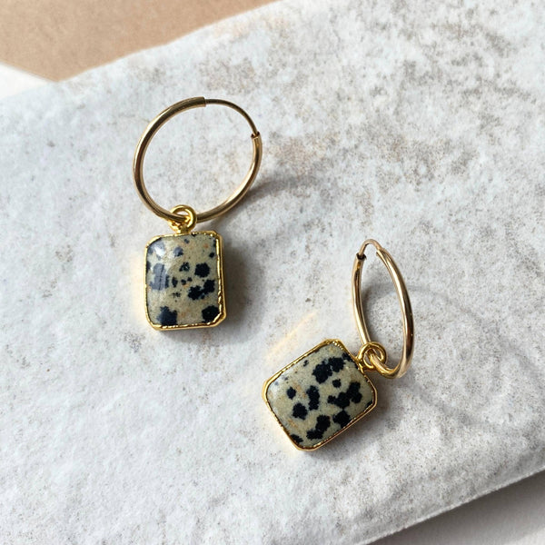 Gold Modern Hoops | Dalmatian Jasper