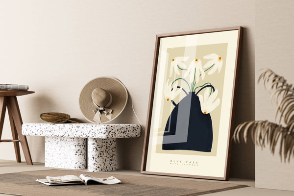 Floral Art Print | Blue Vase A4