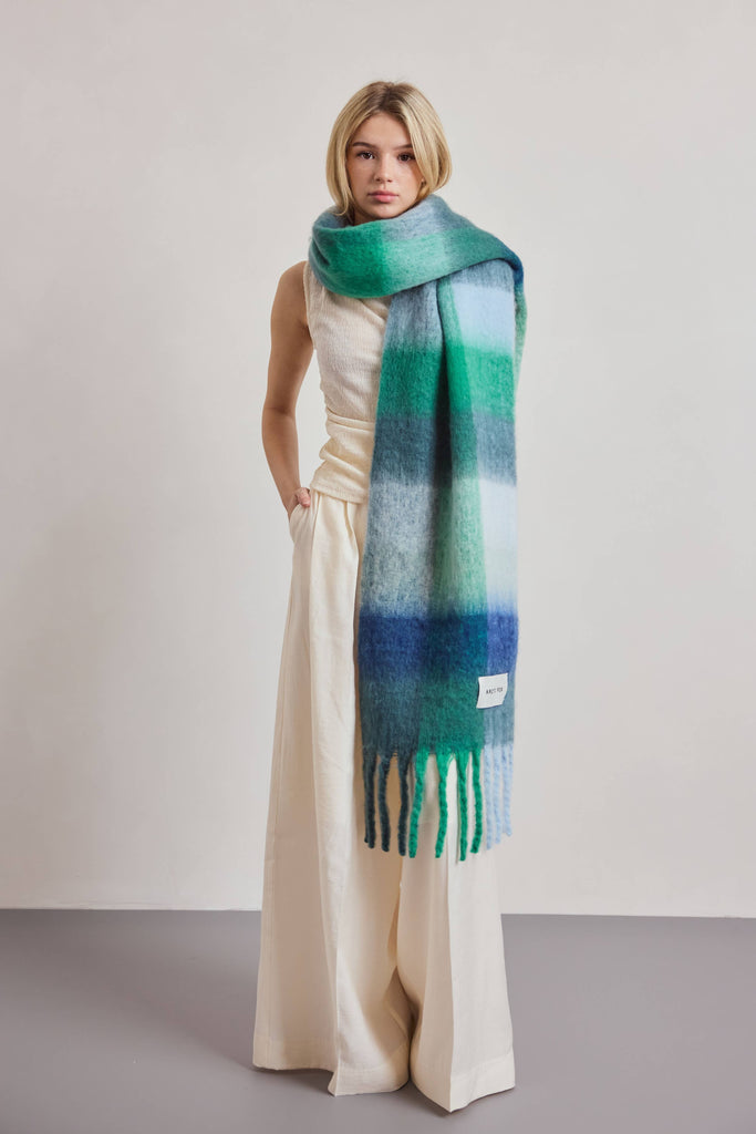 Recycled Soft Scarf | Reykjavik Emerald Check