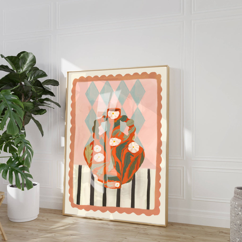 Floral Art Print | Orange Pot A4