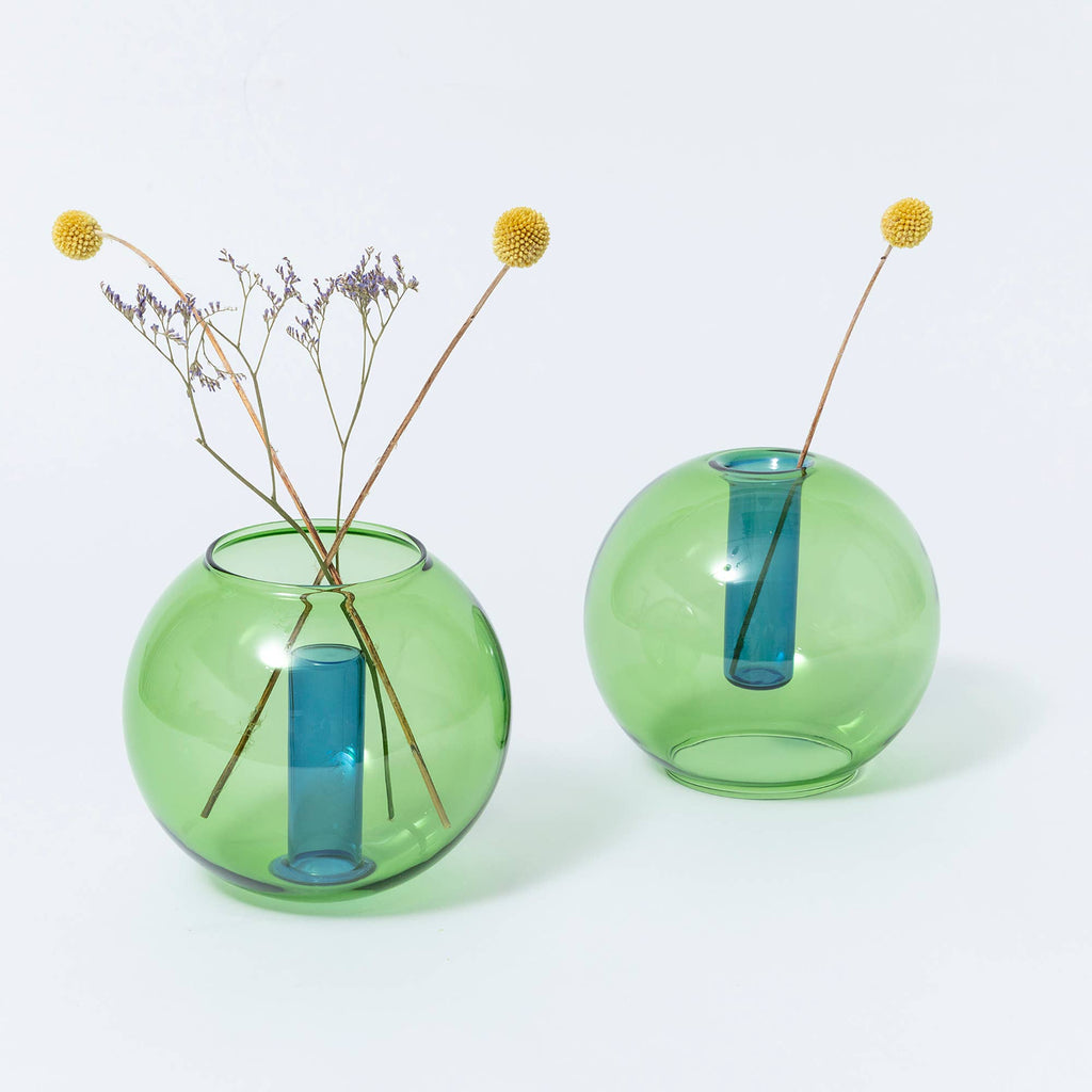 Glass Bubble Vase | Blue + Green