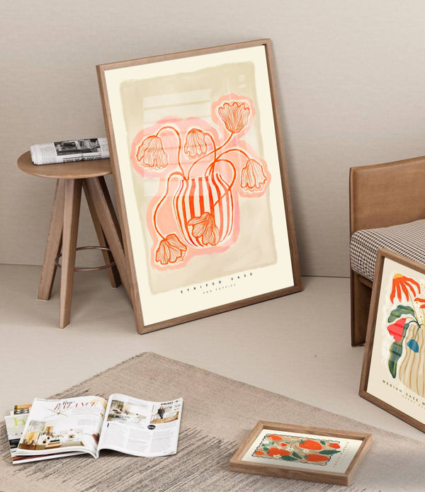 Floral Art Print | Striped Vase A5