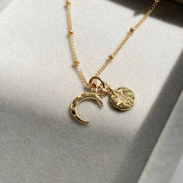 Gold Celestial Necklace | Moon + Star - NØRDEN