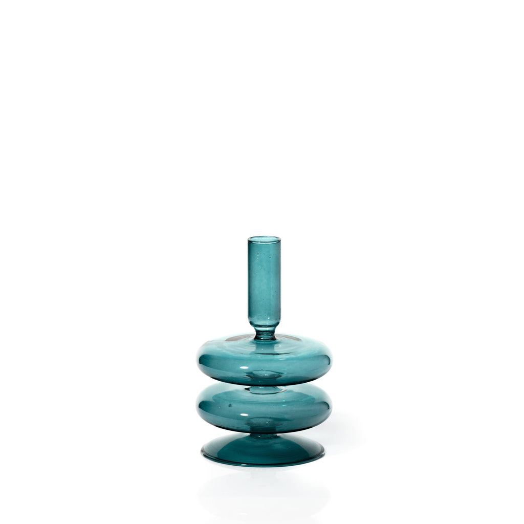 Glass Sculptural Candlestick | Ocean Teal - NØRDEN