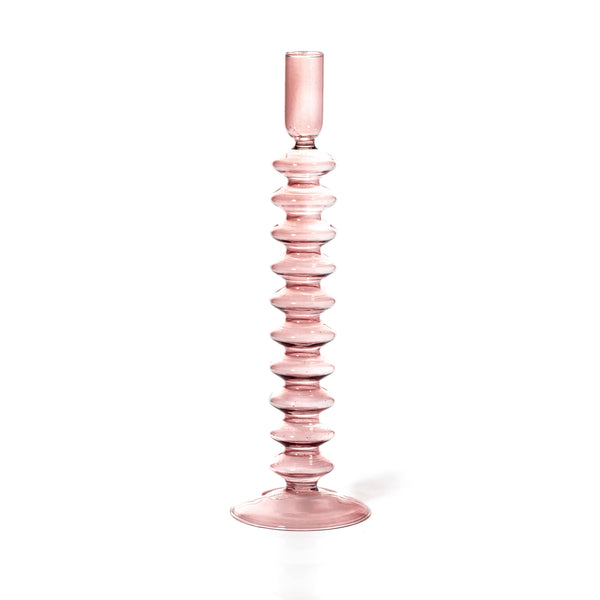 Glass Sculptural Candlestick | Light Pink - NØRDEN